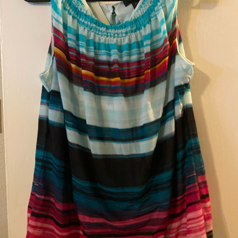 Colorful Striped Sleeveless Sundress - Turquoise, Pink, Black